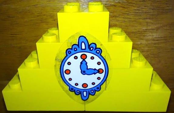 Stickered Assembly 8 x 2 x 4 with Blue Clock with Red Dots and White Face Pattern (Sticker) - Sets 140-1 / 350-3 - 6 Brick 2 x 2 without Inside Supports, 2 Brick 2 x 4 without Cross Supports