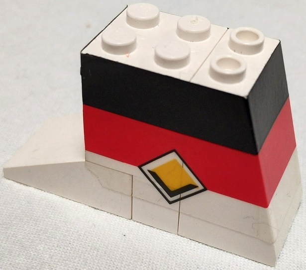 Stickered Assembly 6 x 2 x 3 with Black and Red Stripes and Viking Line Logo Pattern (Sticker) - Sets 1655 / 1923 - 1 Brick 1 x 2, 2 Brick 2 x 2, 1 Slope 33 3 x 2, 1 Slope 75 2 x 2 x 3 - Hollow Studs