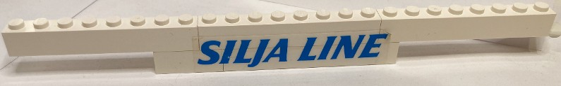 Stickered Assembly 24 x 1 x 2 with Blue 'SILJA LINE' Pattern Model Left Side (Sticker) - Set 1998 - 1 Brick 1 x 3, 4 Brick 1 x 8