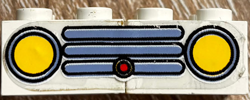 Stickered Assembly 4 x 2 x 1 with Car Grille Fabuland Horizontal Blue Pattern (Sticker) - Sets 137-1 / 347-3 - 2 Brick 2 x 2 without Inside Supports