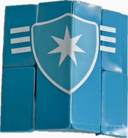 Stickered Assembly 4 x 4 x 1 1/3 with White Stripes and Maersk Star Logo on Shield Pattern (Sticker) - Set 10219