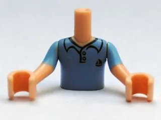 Torso Mini Doll Boy Bright Light Blue Polo Shirt, Dark Blue Sailboat Pattern, Light Nougat Arms with Hands with Bright Light Blue Short Sleeves