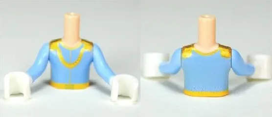 Torso Mini Doll Boy Bright Light Blue Top, Gold Necklace Pattern, Light Nougat Arms with Hands with Bright Light Blue Long Sleeves and White Gloves