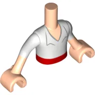 Torso Mini Doll Boy White Shirt, Open Collar and Red Belt Pattern, Light Nougat Arms with Hands with White Sleeves