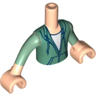 Torso Mini Doll Boy Sand Green Hooded Sweatshirt Pattern, Light Nougat Arms with Hands with Sand Green Sleeves