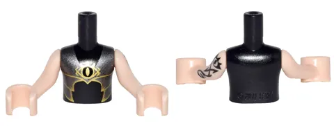 Torso Mini Doll Boy Silver and Gold Armor with Goblin Eye Pattern, Light Nougat Arms with Hands with Black Elves Tattoo