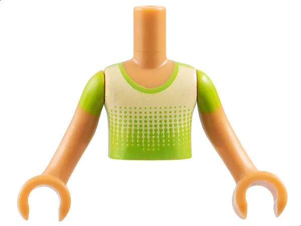 Torso Mini Doll Boy Lime Shirt with Dots Fading to Bright Light Yellow Pattern, Medium Nougat Arms with Hands with Lime Short Sleeves