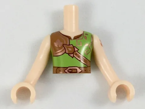 Torso Mini Doll Boy Lime Shirt with Copper Leaf on Armor Pattern, Light Nougat Arms with Hands with Dark Orange Elves Tattoo Left