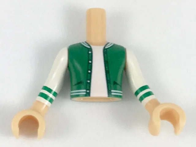 Torso Mini Doll Boy Green Letter Jacket over White Shirt Pattern, Light Nougat Arms with Hands with White Sleeves with Green Stripes
