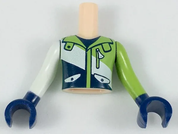 Torso Mini Doll Boy Lime, White, and Dark Blue Jacket Pattern, Lime Arm with Dark Blue Hand Left, White Arm with Dark Blue Hand Right
