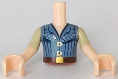 Torso Mini Doll Boy Sand Blue Vest with Gold Fasteners and Belt Buckle Pattern, Light Nougat Arms with Hands with Tan Short Sleeves