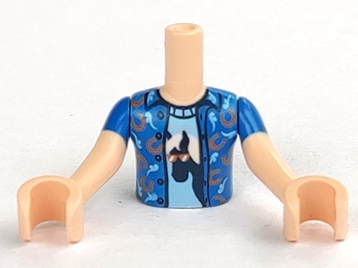 Torso Mini Doll Boy Blue Shirt with Horseshoes, Bright Light Blue Undershirt with Horse Pattern, Light Nougat Arms with Hands with Blue Short Sleeves