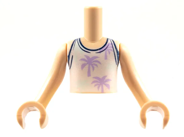 Torso Mini Doll Boy White Top with Palm Trees Pattern, Light Nougat Arms with Hands