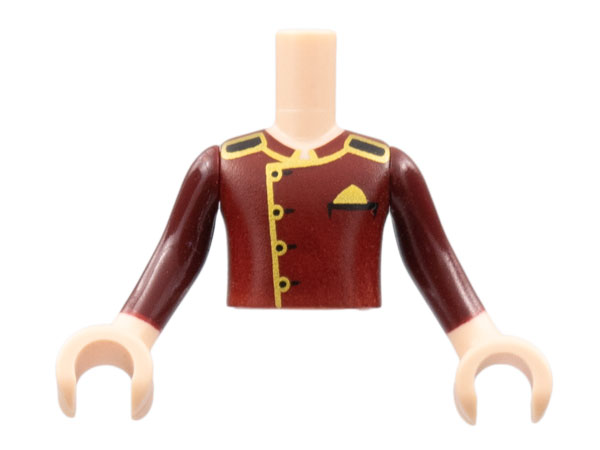 Torso Mini Doll Boy Dark Red Jacket with Gold Trim Pattern, Light Nougat Arms with Hands with Dark Red Sleeves