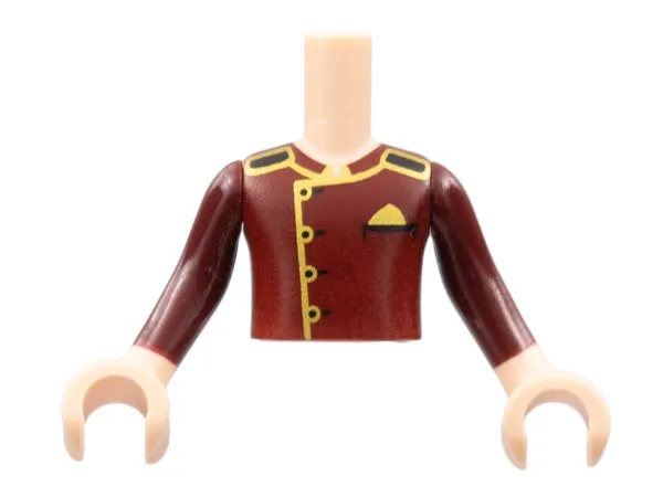 Torso Mini Doll Boy Dark Red Jacket with Gold Trim Pattern, Light Nougat Arms with Hands with Dark Red Sleeves