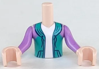 Torso Mini Doll Boy Dark Turquoise Hoodie with White Undershirt Pattern, Light Nougat Arms with Hands with Medium Lavender Sleeves