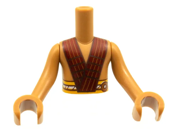 Torso Mini Doll Boy Wide Dark Red V Suspenders, Bright Light Orange Belt Pattern, Medium Nougat Arms with Hands