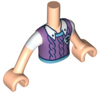 Torso Mini Doll Boy Medium Lavender Vest with Medium Azure Trim over White Shirt Pattern, Light Nougat Arms with Hands with White Short Sleeves