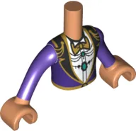 Torso Mini Doll Boy Dark Purple Suit Jacket with Gold Bow Tie and Filigree Pattern, Nougat Arms with Hands with Dark Purple Long Sleeves