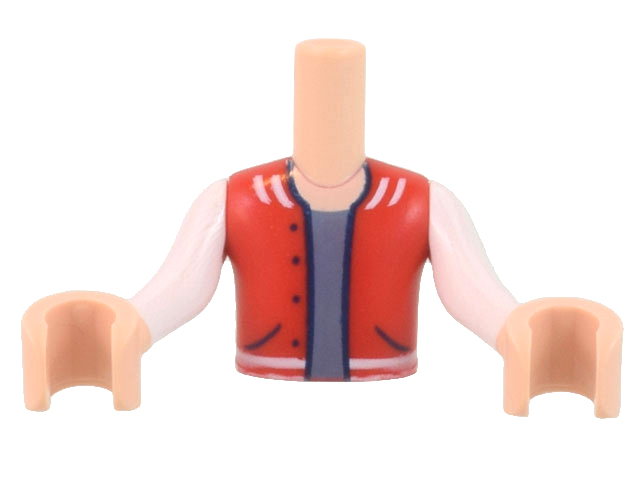 Torso Mini Doll Boy Red Vest with Pockets, Sand Blue Undershirt Pattern, Light Nougat Arms with Hands with White Long Sleeves