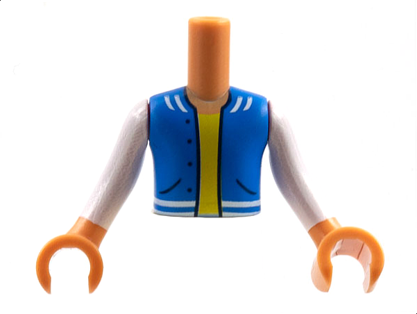 Torso Mini Doll Boy Blue Vest with Pockets, Yellow Undershirt Pattern, Nougat Arms with Hands with White Long Sleeves