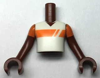 Torso Mini Doll Boy White Shirt with Orange Stripe Pattern, Reddish Brown Arms with Hands with Orange Short Sleeves