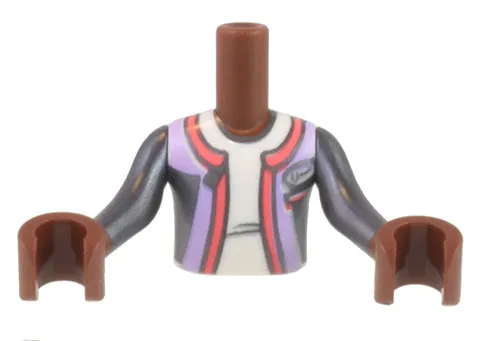 Torso Mini Doll Boy Lavender, Coral, and Pearl Dark Gray Sailing Outfit, White Shirt Pattern, Reddish Brown Arms with Hands with Pearl Dark Gray Long Sleeves