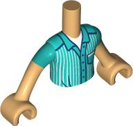 Torso Mini Doll Boy Dark Turquoise Shirt with White Stripes Pattern, Medium Tan Arms with Hands with Dark Turquoise Short Sleeves