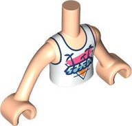 Torso Mini Doll Boy White Shirt with Metallic Light Blue Writing, Dark Blue Trim and Palm Trees Pattern, Nougat Arms with Hands