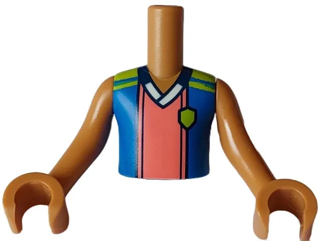 Torso Mini Doll Boy Blue, Lime, and Coral Sports Uniform Shirt with White Collar, Dark Blue Number 1 on Back Pattern, Medium Nougat Arms with Hands