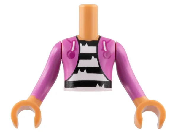 Torso Mini Doll Boy Dark Pink Hoodie over Shirt with Black and White Stripes with Cat Ears Pattern, Nougat Arms with Hands with Dark Pink Long Sleeves