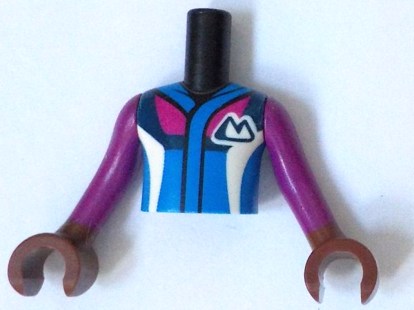 Torso Mini Doll Boy Blue Jacket with Magenta, Dark Blue and White Panels and Mountains Pattern, Reddish Brown Arms with Hands with Magenta Long Sleeves