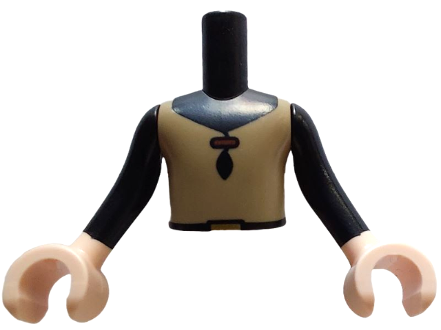 Torso Mini Doll Boy Dark Tan Vest with Clasp and Belt with Gold Buckle Pattern, Light Nougat Arms with Hands with Black Long Sleeves