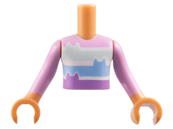 Torso Mini Doll Boy Bright Pink Shirt with Light Aqua, Bright Light Blue and Medium Lavender Stripes with Cat Ears Pattern, Nougat Arms with Hands with Bright Pink Long Sleeves
