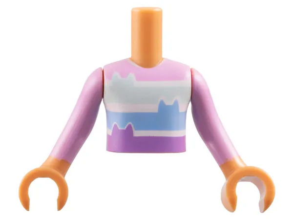 Torso Mini Doll Boy Bright Pink Shirt with Light Aqua, Bright Light Blue and Medium Lavender Stripes with Cat Ears Pattern, Nougat Arms with Hands with Bright Pink Long Sleeves