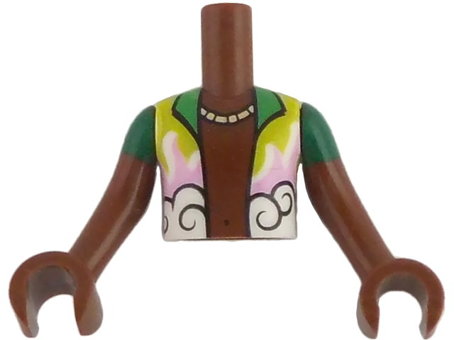 Torso Mini Doll Boy Bright Green, Bright Pink, Lime and White Shirt Open and Necklace Pattern, Reddish Brown Arms with Hands with Green Short Sleeves