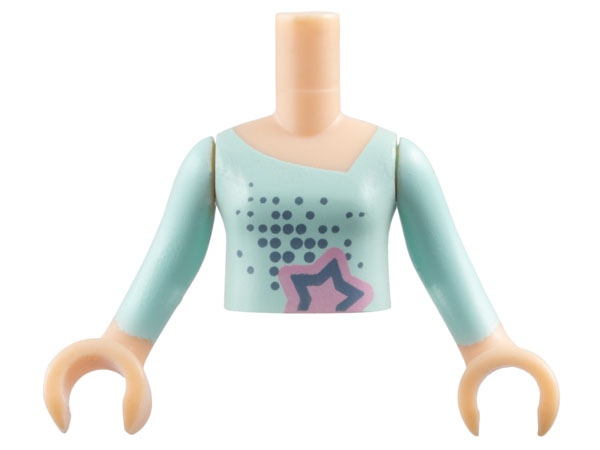 Torso Mini Doll Girl Light Aqua Long Vest Top with Star Pattern, Light Nougat Arms with Hands with Light Aqua Sleeves