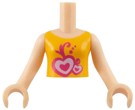 Torso Mini Doll Girl Orange Vest Top with Hearts Pattern, Light Nougat Arms with Hands