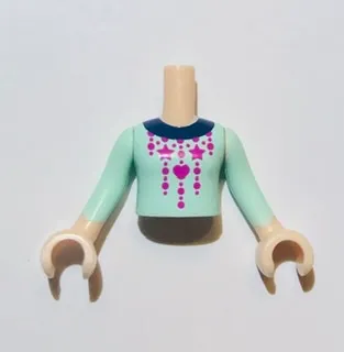 Torso Mini Doll Girl Light Aqua Sweater with Christmas Pattern, Light Nougat Arms with Hands with Light Aqua Sleeves