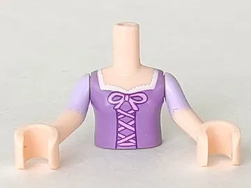 Torso Mini Doll Girl Medium Lavender Top with Bright Pink Lacing and Bow Pattern, Light Nougat Arms with Hands with Lavender Short Sleeves