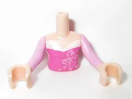 Torso Mini Doll Girl Dark Pink Top with Swirls and Stars Pattern, Light Nougat Arms with Hands with Bright Pink Sleeves