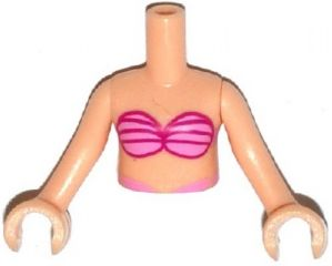Torso Mini Doll Girl Bright and Dark Pink Bikini Shell Bra Top Pattern, Light Nougat Arms with Hands