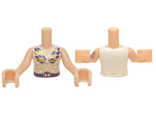 Torso Mini Doll Girl White Top with Dark Purple, Gold Belt, Butterfly Pattern, Light Nougat Arms with Hands with Dark Purple Elves Tattoo Left