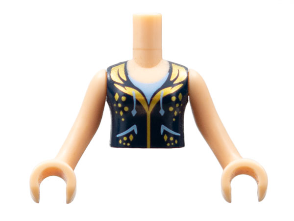 Torso Mini Doll Girl Dark Blue Vest with Gold Trim Pattern, Light Nougat Arms with Hands