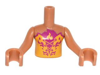 Torso Mini Doll Girl Medium Orange Top with Laces and Magenta Flame Trim Pattern, Medium Nougat Arms with Hands with Gold Elves Tattoo Left