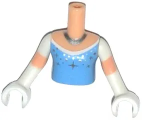 Torso Mini Doll Girl Bright Light Blue Top, Stars, Silver Necklace Pattern, Light Nougat Arms with Hands with White Short Sleeves and Gloves