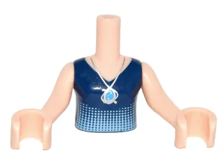 Torso Mini Doll Girl Dark Blue Top with Light Blue Gradient and Silver Necklace Pattern, Light Nougat Arms with Hands