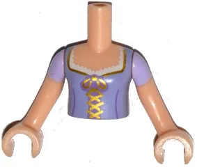 Torso Mini Doll Girl Lavender Top with Gold Lacing and Bow Pattern, Light Nougat Arms with Hands with Lavender Short Sleeves