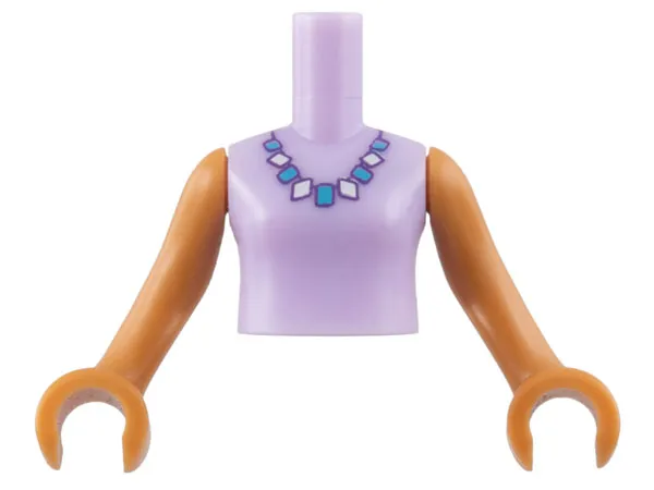 Torso Mini Doll Girl Top with Medium Azure and White Bead Necklace Pattern, Medium Nougat Arms with Hands