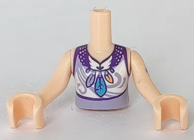 Torso Mini Doll Girl Lavender Top, Feather Necklace, Lavender Filigree on White Pattern, Light Nougat Arms with Hands with Gold Tattoo